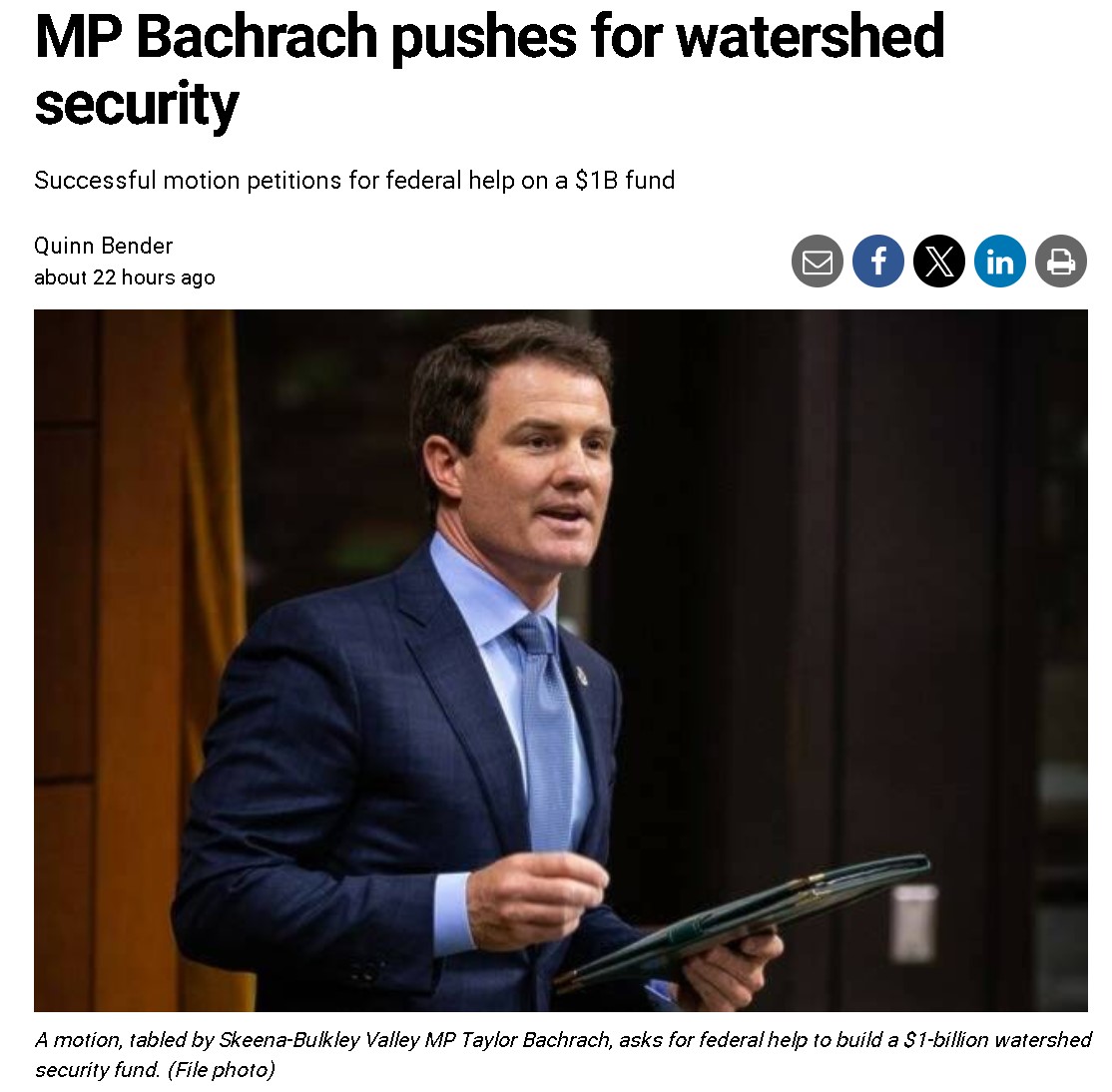 MP Bachrach pushes for watershed security? More wool over our eyes?