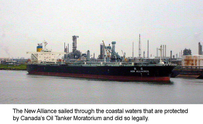 A crude oil tanker sailed between Haida Gwaii and the mainland in  ‘Canada’s Oil Tanker Moratorium’ and did so legally.