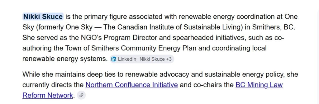 Nikki Scuse is Tides Funded and single-handedly exists as the phony Northern Confluence as its only member and director and only exists as a website.