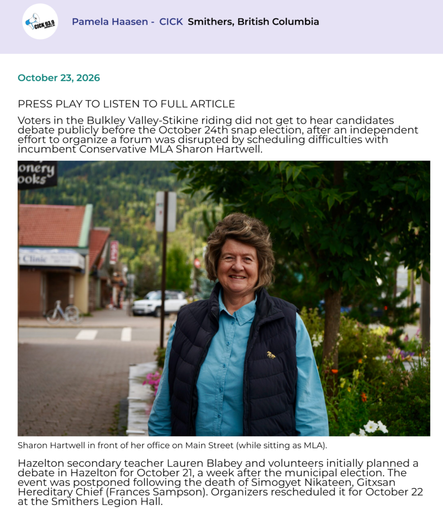 Posted October 23, 2026 by CICK Radio..the day before the Provincial Election.
